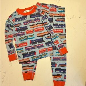 4T Hanna Andersson Blue and Orange Train Print Kids Pajamas